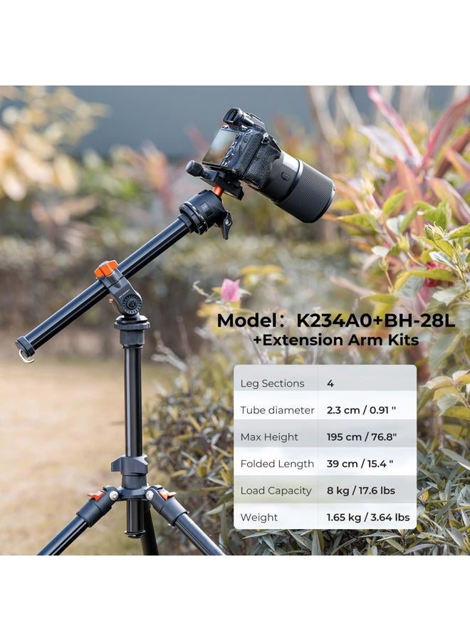 K&F Concept حامل كاميرا K&F Concept بطول 76 بوصة مع عمود مركزي قابل للدوران بزاوية متعددة، حاملات كاميرا خفيفة الوزن للسفر في الهواء الطلق مع رأس كروي بزاوية 360 درجة وسعة تحميل 8 كجم/17.6 رطل، مشابك للهاتف الذكي - Image 2